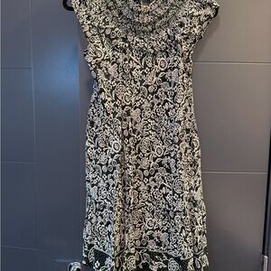 LOFT Black and White Floral Midi Dress